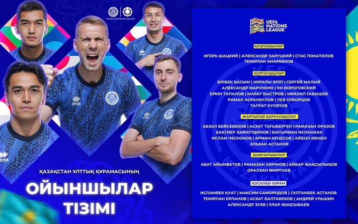 Қазақстан құрамасының Ұлттар Лигасының ойындарына арналған нақты ойыншылар тізімі
