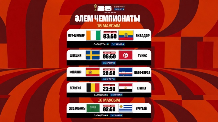 Футболдан Әлем чемпионаты: Ертеңгі эфир кестесі